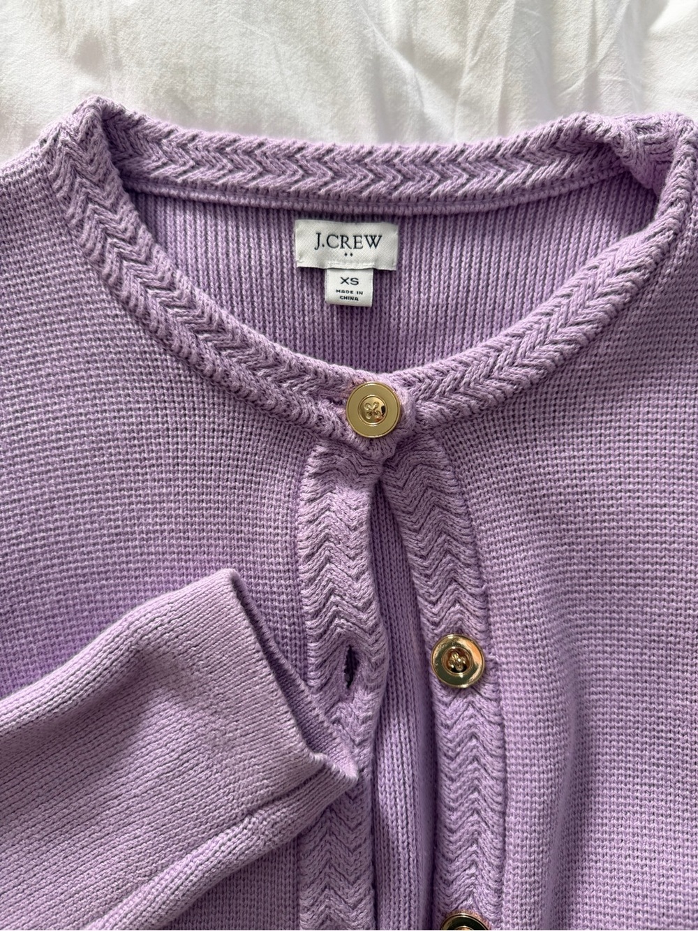 J. Crew Lavender Crewneck Cardigan with Gold Buttons